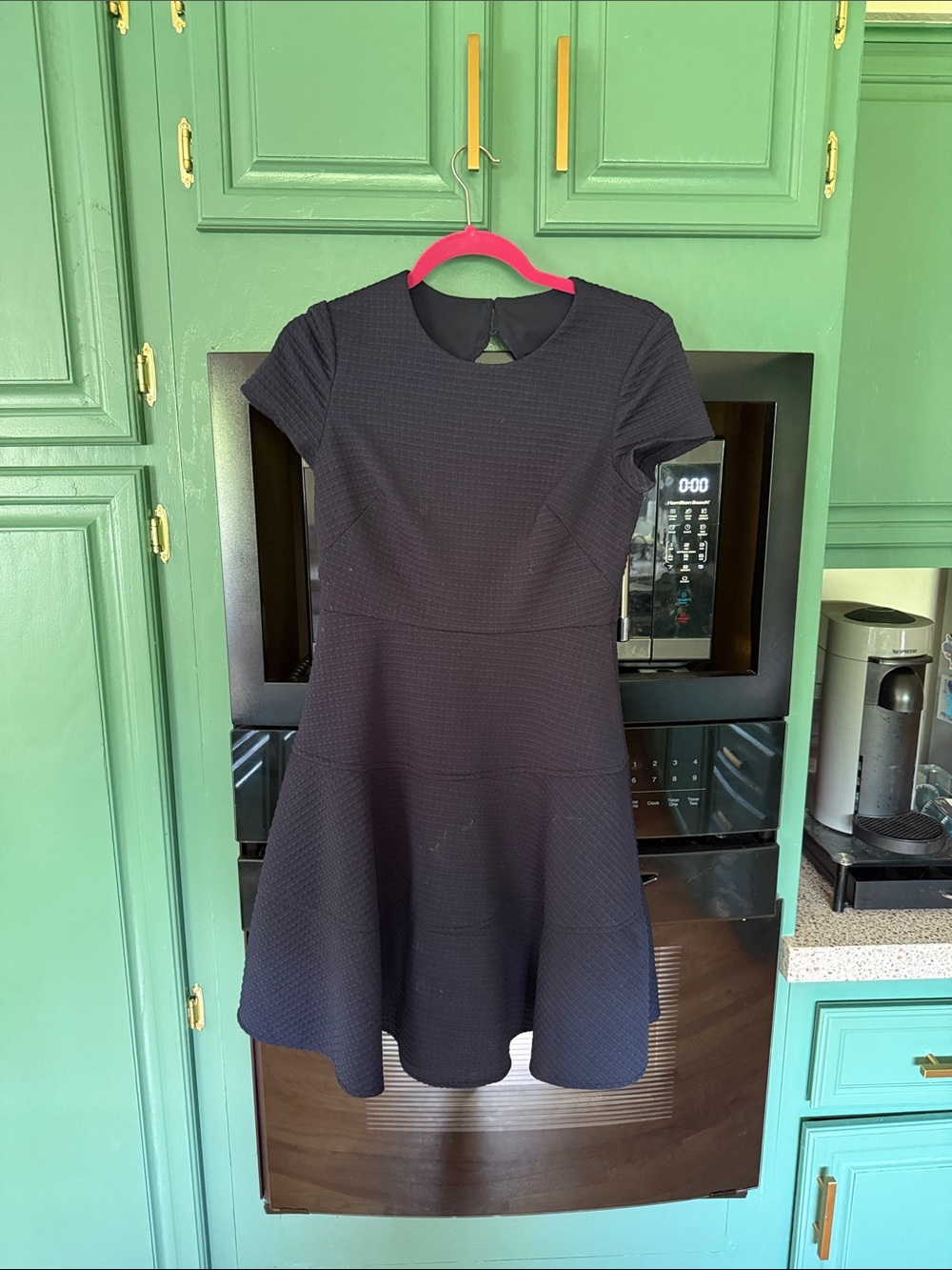 Eliza J Black Textured Short-Sleeve Fit-and-Flare Mini Dress